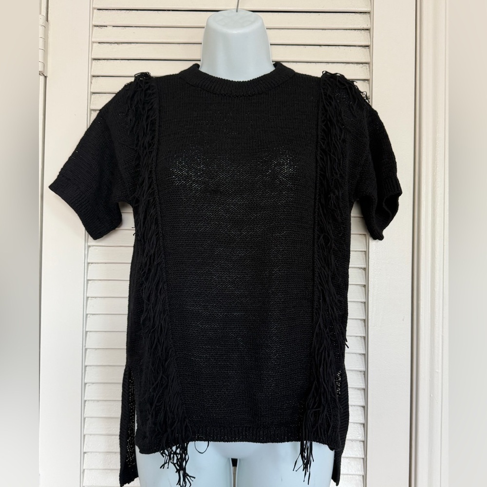 Michael Kors Fringe Knit Sweater Top Size XS Black Boho - Picture 2 of 7